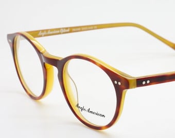 Vintage Style Anglo American 406 Panto Shaped Glasses Frames In Lightweight Two Tone Turtle Effect And Yellow Acrylic AA 406 LNHI 2 (B38)