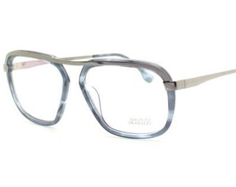 Archivio Moderno 7006 03 Large Eye Square Style Glasses In Grey Blue with Gunmetal Brow Bar 56mm Eye Size B406