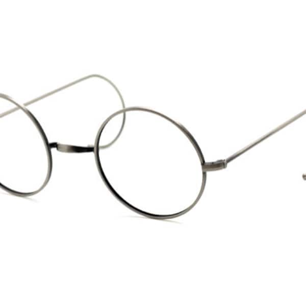 Antique Silver Savile Row Style True Round Eyewear By Beuren Model 1700 With Saddle Bridge, Curlsides/Straight Arms In VARYING SIZES B51A-F