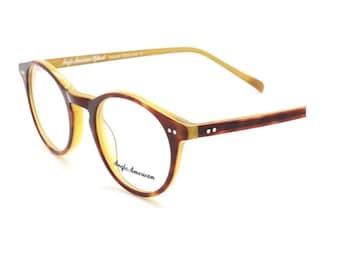 Vintage Style Anglo American 406 Panto Shaped Glasses Frames In Lightweight Two Tone Turtle Effect And Yellow Acrylic AA 406 LNHI 2 (B38)