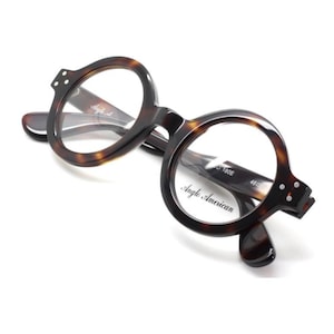 Anglo American 180E Thick Rimmed Round Glasses In Dark Amber Acetate AA 180E DA (B15)