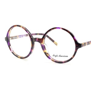 Anglo American Eyewear 116 Round Glasses In STUNNING Amber Havanan & Purple Acetate 50mm Eye Size AA 116 AHPU (B22)