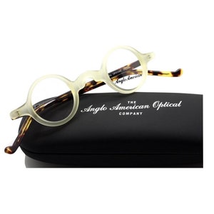 Anglo American Groucho True Round Small Lens Glasses In Cream and Tortoiseshell Coloured Acrylic AA Groucho OP31/AH (B13)