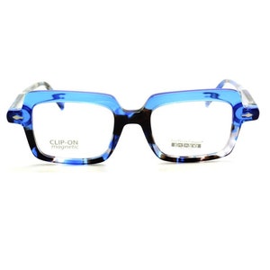 Eye catching Rectangular Eyewear By Les Pieces Uniques BENJI Blue Acetate Glasses 43mm Lens Size B602