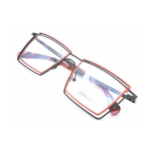 Designer Italian Eyeglasses By Les Pieces Uniques LUCA With A Quirky Square Style Inner Lens Finished In Black & Red B632