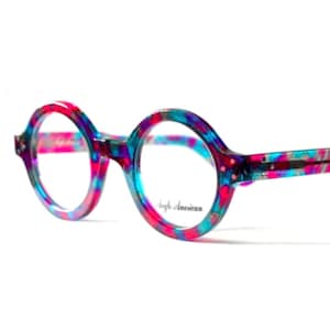 Vibrant Glasses By Anglo American 180E Thick Rimmed True Round Eyewear In A Superb Mutlicolour Of Blue, Pink & Purple AA 180E MC20 (B13b)