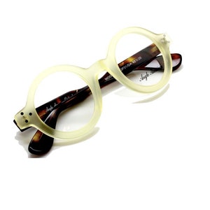 Anglo American 180E Thick Rimmed Round Glasses With A Frosted Cream Front & Demi-Amber Arms AA 180E OP31/DA (B14)
