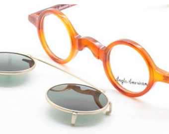 30mm Small Round Anglo American Groucho Eyewear In Demi-Blonde Colour Acetate With Or Without Clip On Sunglasses (B12)
