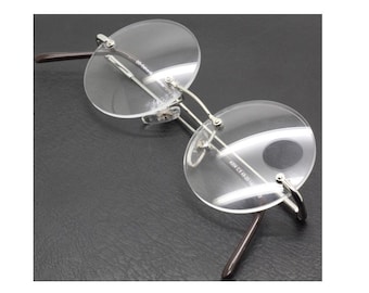 Rimless True Round Eyeglasses By Beuren In A Shiny Silver Finish 44mm - 48mm Eye Sizes Available HANDMADE TO ORDER