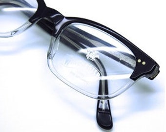 SEQUOIA Vintage Italian Frames in Black and Clear Acrylic Half Rim Effect by Winchester 1866
