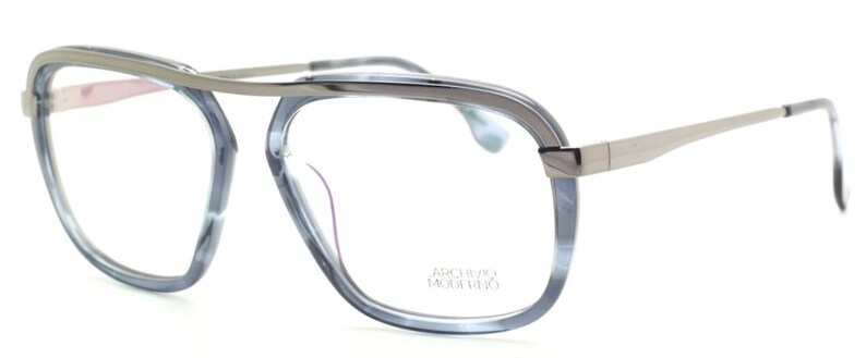 Archivio Moderno 7006 03 Large Eye Square Style Glasses In Grey Blue with Gunmetal Brow Bar 56mm Eye Size B406 image 7