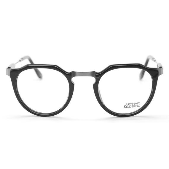 Archivio Moderno Retro 1930s Raised Panto Black & Silver Spectacles with Adjustable Arm Length By Lucio Stramare