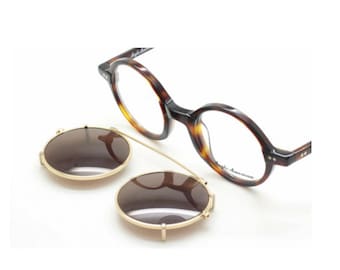 NOW With Matching Sun Clip! Anglo American Eyewear 400 TO Classic Round Dark Tortoiseshell Colour Acetate Glasses B29
