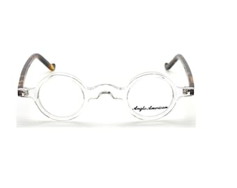 Gafas Anglo American Groucho True Round de lentes pequeñas con montura frontal transparente y patillas color ámbar Havana AA Groucho CC/AH (B10)