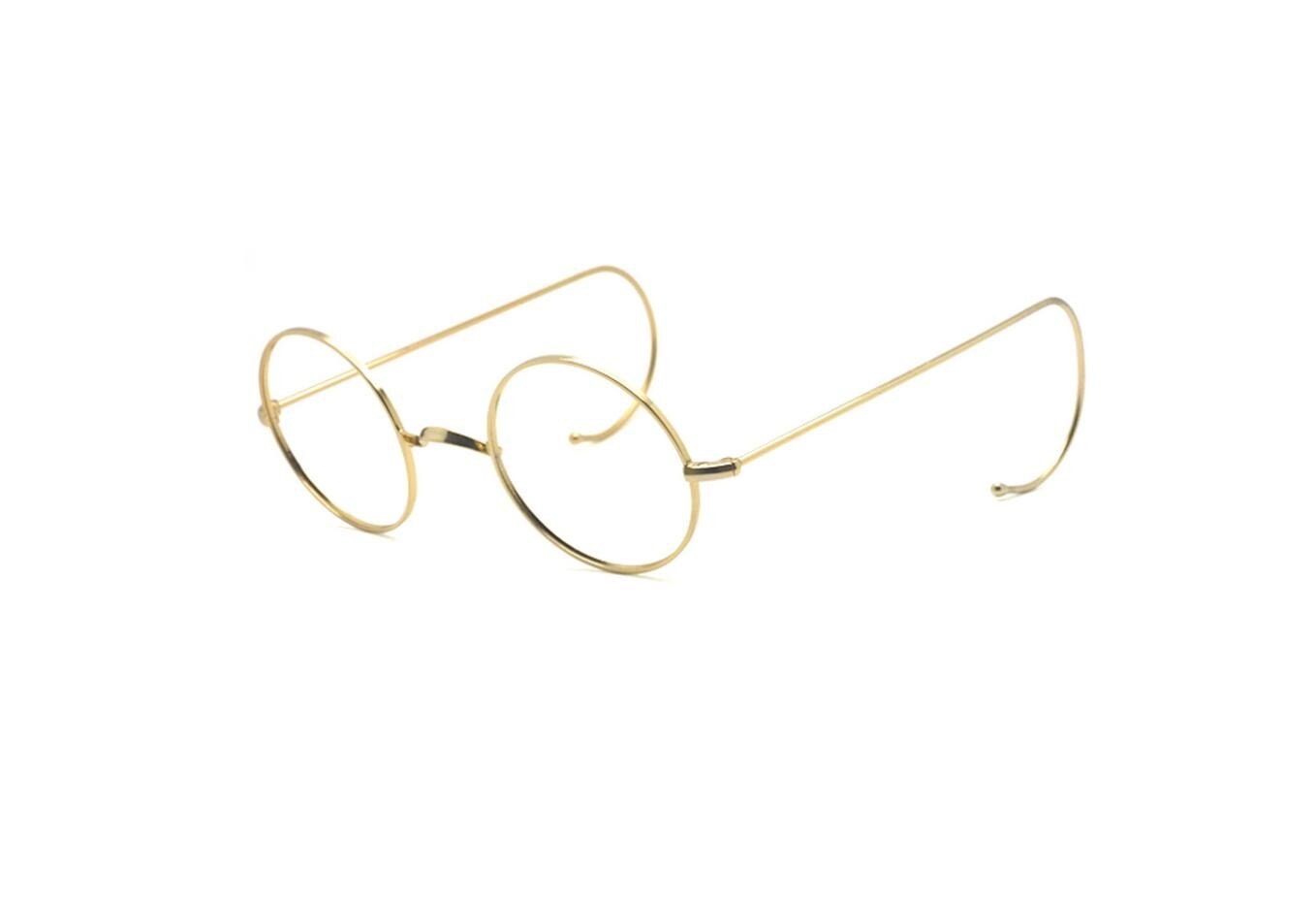 True Round Glasses Gold Metal Eyewear By Beuren Model 1700 With Saddle Bridge And Curlsides In VARYING SIZES B48/48A-F