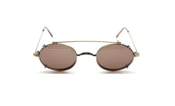 NHS Style Small Antique Gold Oval 1720 'Warwick Bridge' Glasses by Beuren with Co-ordinating Sun Clip Lens Sizes 40-46mm