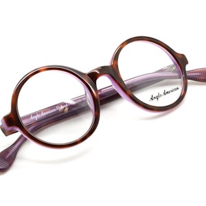 True Round Anglo American 221 MHPU Tortoiseshell and Purple Classic Round Glasses 44mm B23/24