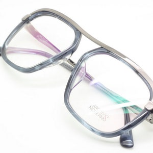 Archivio Moderno 7006 03 Large Eye Square Style Glasses In Grey Blue with Gunmetal Brow Bar 56mm Eye Size B406 image 4