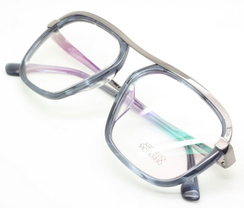 Archivio Moderno 7006 03 Large Eye Square Style Glasses In Grey Blue with Gunmetal Brow Bar 56mm Eye Size B406 image 4