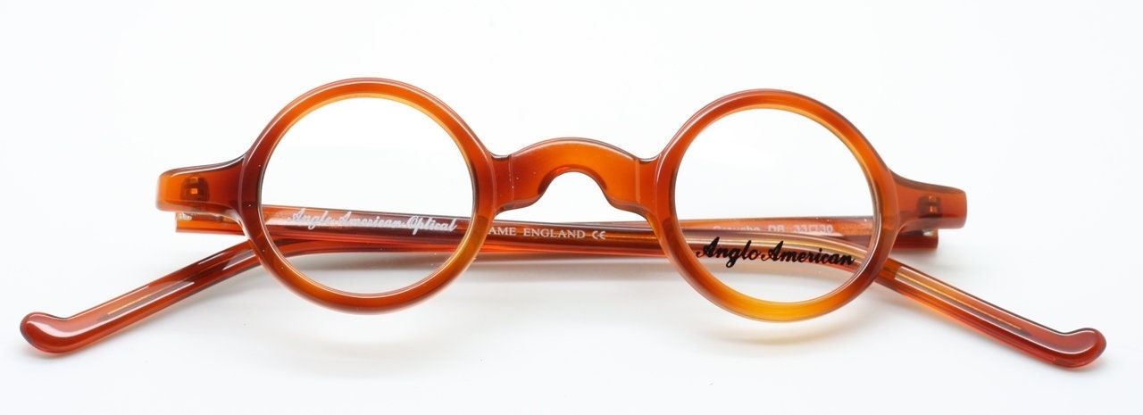 Accessoires Zonnebrillen & Eyewear Brillen Kleine Ronde Anglo American Groucho Kleine 30mm Lens Ronde Bril Zwart Acetaat B10 