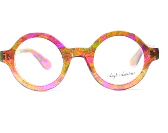 True Round Eyewear Anglo American 180E Thick Rimmed Acetate Glasses In A Multicoloured Green & Purple