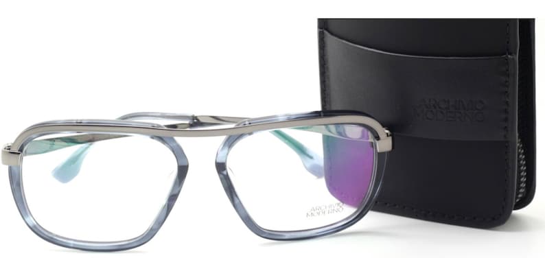 Archivio Moderno 7006 03 Large Eye Square Style Glasses In Grey Blue with Gunmetal Brow Bar 56mm Eye Size B406 image 2