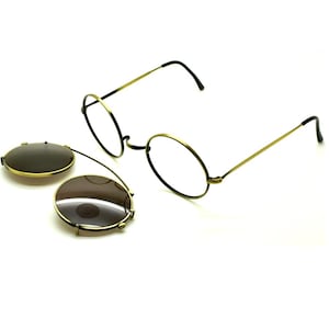 Antique Gold True Round Eyewear By Beuren Model 1700 With Saddle Bridge AND MATCHING SUNCLIP Eyesizes 36-48mm B50+