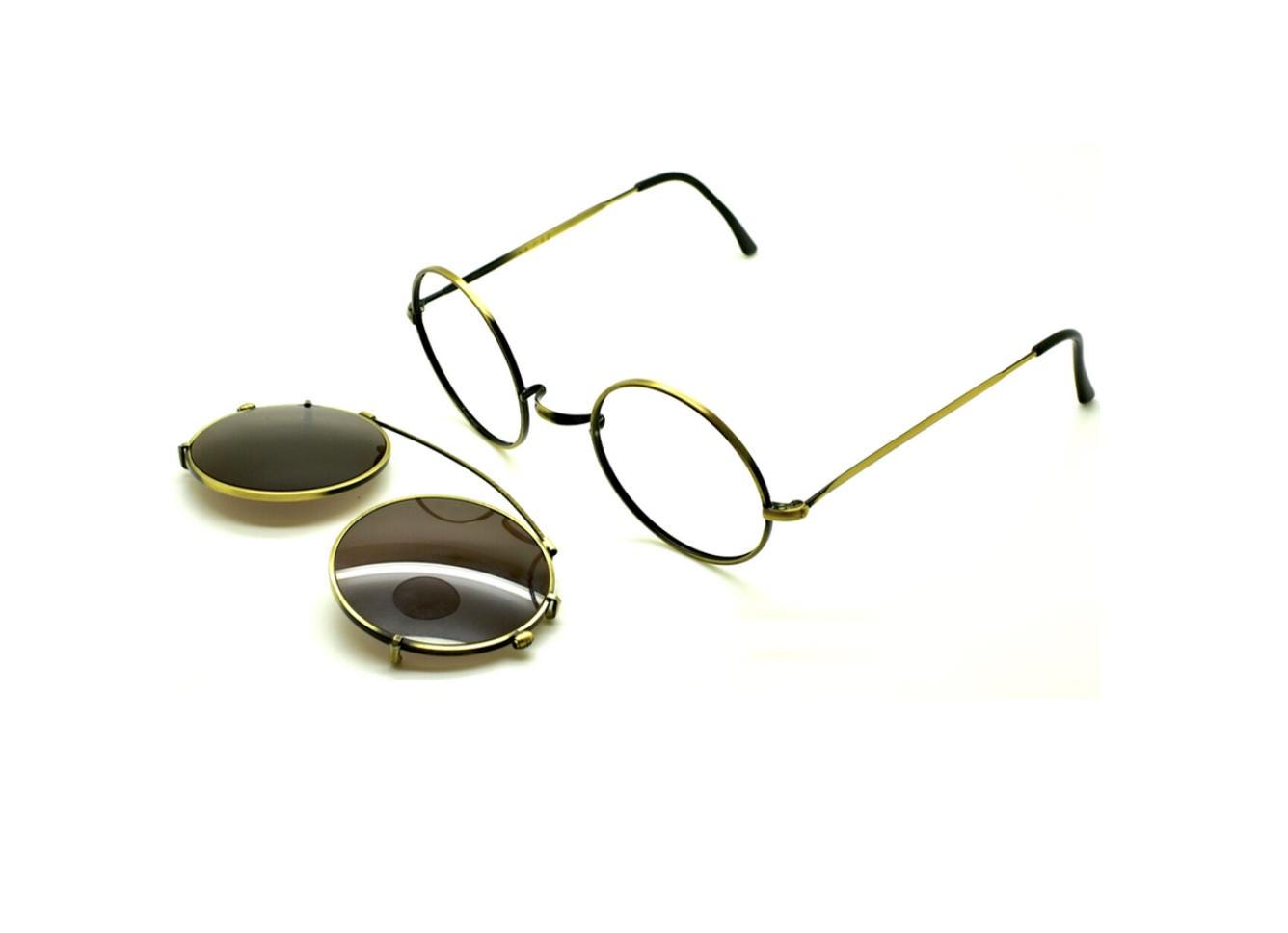 Antique Gold True Round Eyewear By Beuren Model 1700 With Saddle Bridge AND MATCHING SUNCLIP Eyesizes 36-48mm B50+
