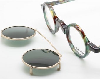 Anglo American Groucho True Round Small Lens Glasses In Green Multi Turtle Coloured Acrylic With Or Without Sun Clip AA Groucho HYBG (B13)