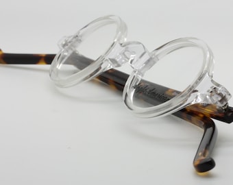 JUST ADDED! Anglo American Groucho True Round Small Lens Glasses In A Clear Front Frame with Amber Havana Arms (CCAH) B10
