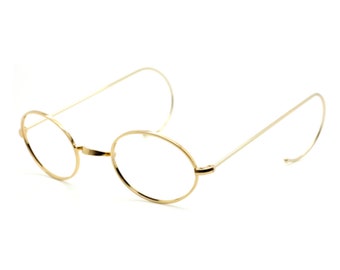 Shiny Gold Oval 1720 Glasses By Beuren In Varying Lens Sizes With Saddle Bridge (no nose pads), Curlsides or Straight Arms B72/A