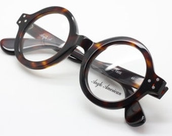 Anglo American 180E Thick Rimmed Round Glasses In Dark Amber Acetate (B15)