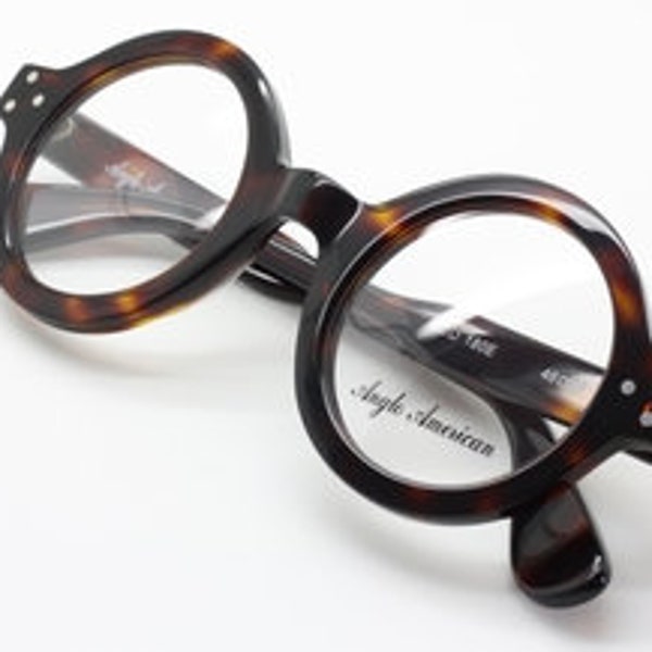 Anglo American 180E Thick Rimmed Round Glasses In Dark Amber Acetate (B15)