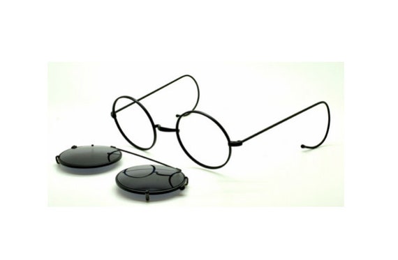 SUN CLIP ADDED Savile Row Style True Round Black Eyewear by - Etsy