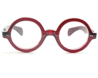 True Round 180E Style Italian Acetate Eyewear By Beuren 'BIG ROUND' In A Deep Red Finish 42mm Available With Matching Sun Clip B76