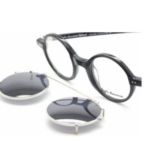Occhiali da vista rotondi Anglo American 400 in acetato nero e clip da sole, misure 42 mm o 45 mm, misure AA 400 BLK (B25)