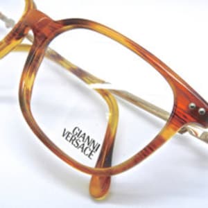 V29 VERSACE Vintage Designer Rectangular Glasses In Light Tortoiseshell Acrylic