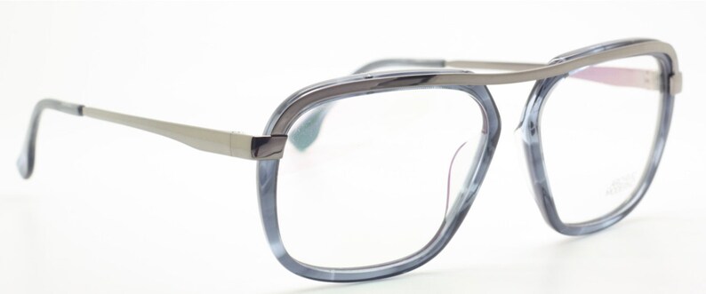 Archivio Moderno 7006 03 Large Eye Square Style Glasses In Grey Blue with Gunmetal Brow Bar 56mm Eye Size B406 image 6
