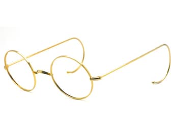 True Round Glasses Gold Metal Eyewear By Beuren Model 1700 With Saddle Bridge And Curlsides In VARYING SIZES B48/48A-F