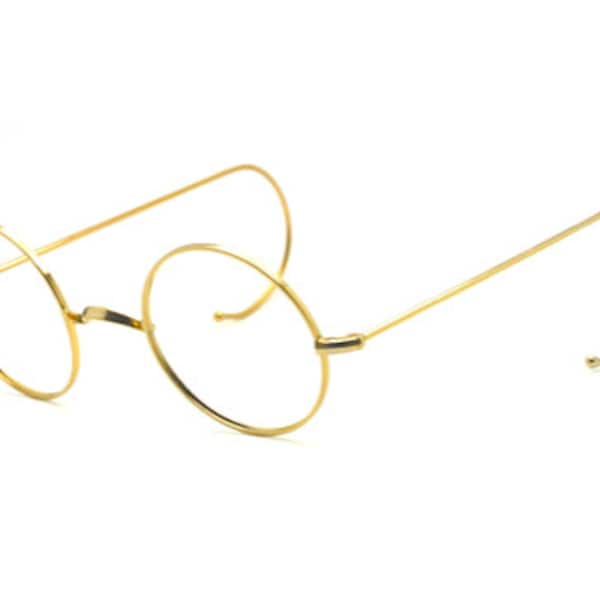 True Round Glasses Gold Metal Eyewear By Beuren Model 1700 With Saddle Bridge And Curlsides In VARYING SIZES B48/48A-F