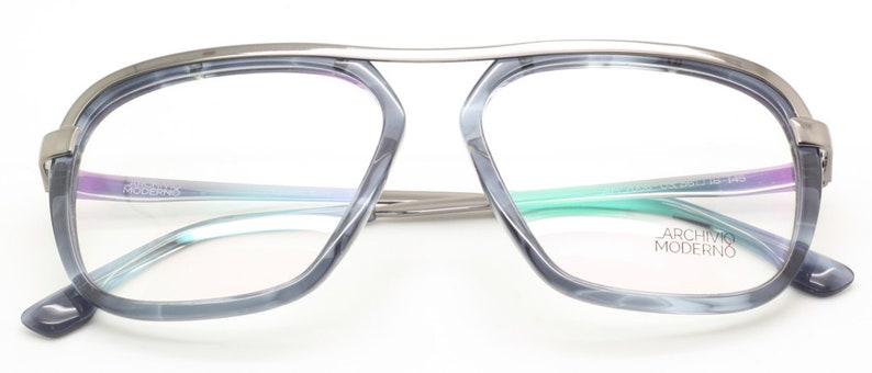 Archivio Moderno 7006 03 Large Eye Square Style Glasses In Grey Blue with Gunmetal Brow Bar 56mm Eye Size B406 image 5