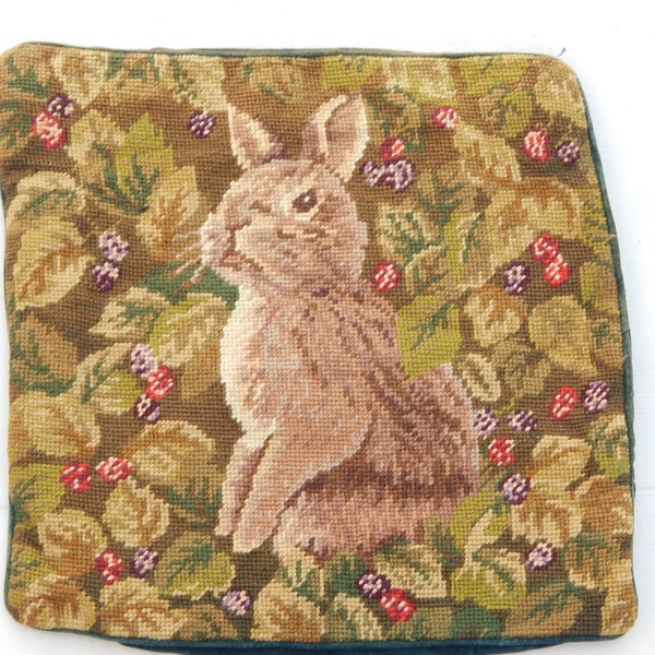 Vintage Beautiful French Hand Made Needle Point Rabbit Cushion 34X34cm (324)