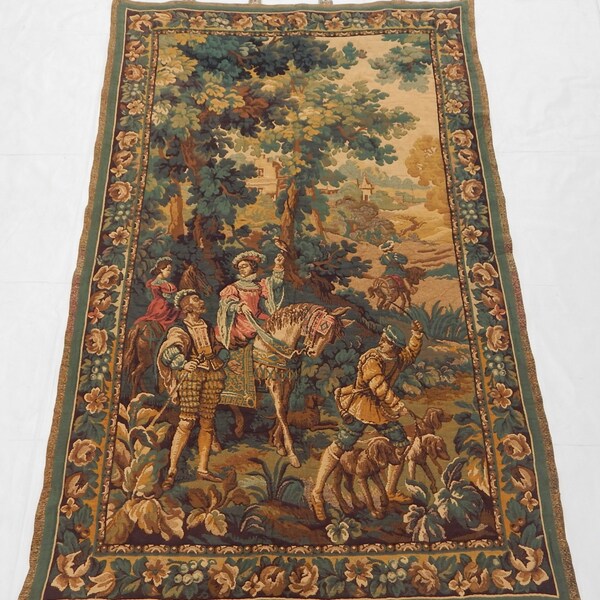 Large Vintage French Beautiful Hunting Tapestry 189X122cm (188)