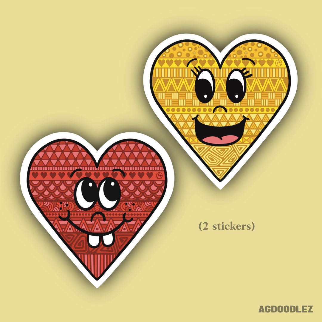 Colorful Zentangle Design Cartoon Heart Stickers (waterproof) - Etsy