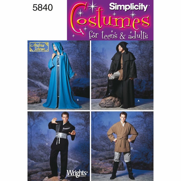 Simplicity S5840 / R11580 Fantasy Costumes Hooded Robe, Tunics. Size XS - XL