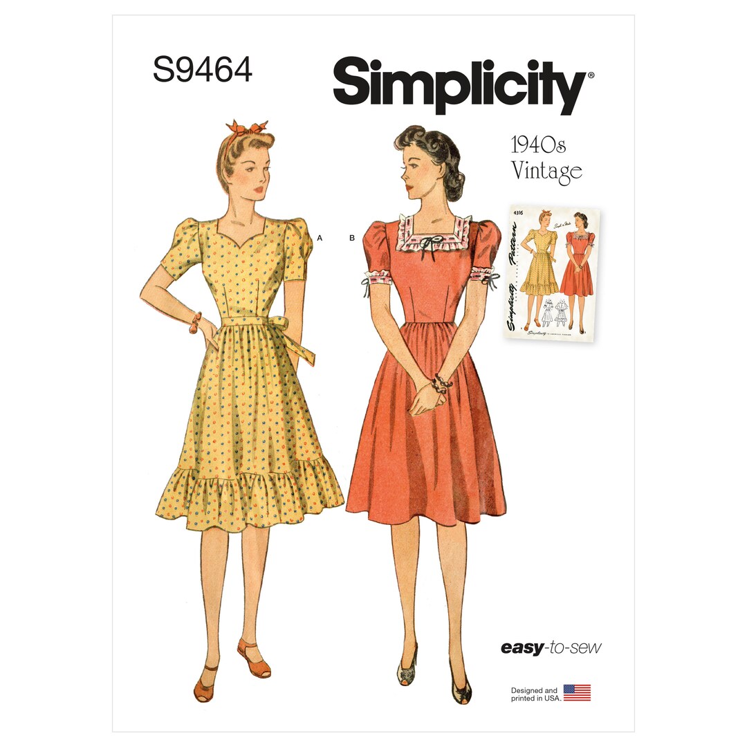 Simplicity 9464 Vintage 1940s Dress. Size 6-14 or 16 - 24 - Etsy