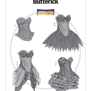 Butterick B6338 Historical Curved Hem Corset and Skirts. Sizes 6 - 14 or 14 - 22
