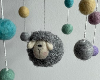 Baby Mobile, sheep, baby, nursery mobile, pastel colors, colorful Beads