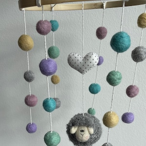 Baby Mobile, sheep, baby, nursery mobile, pastel colors, colorful Beads