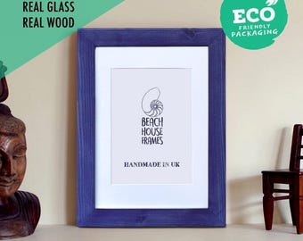 A5 Picture Frame | Blue | Handmade | Free Standing | Modern | Rustic | Vintage | Antique | Photo Frame | Wooden Frames | with Mount Option